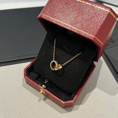 [Gaonasi Jewelry]LOVE DOUBLE RING HALF DIAMOND NECKLACE