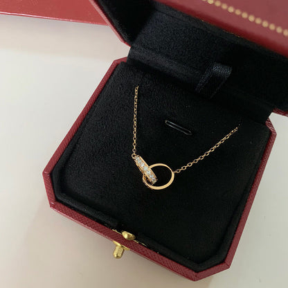 [Gaonasi Jewelry]LOVE DOUBLE RING HALF DIAMOND NECKLACE