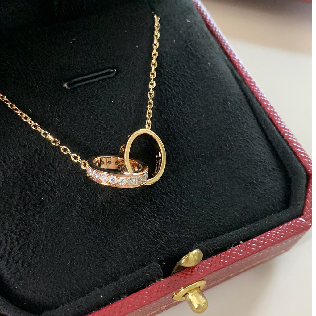 [Gaonasi Jewelry]LOVE DOUBLE RING HALF DIAMOND NECKLACE