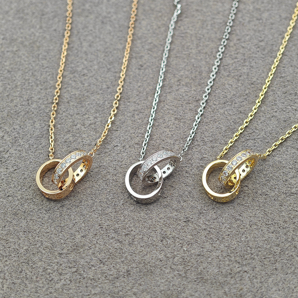 [Gaonasi Jewelry]LOVE DOUBLE RING HALF DIAMOND NECKLACE