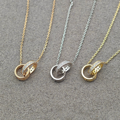[Gaonasi Jewelry]LOVE DOUBLE RING HALF DIAMOND NECKLACE