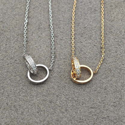 [Gaonasi Jewelry]LOVE DOUBLE RING HALF DIAMOND NECKLACE