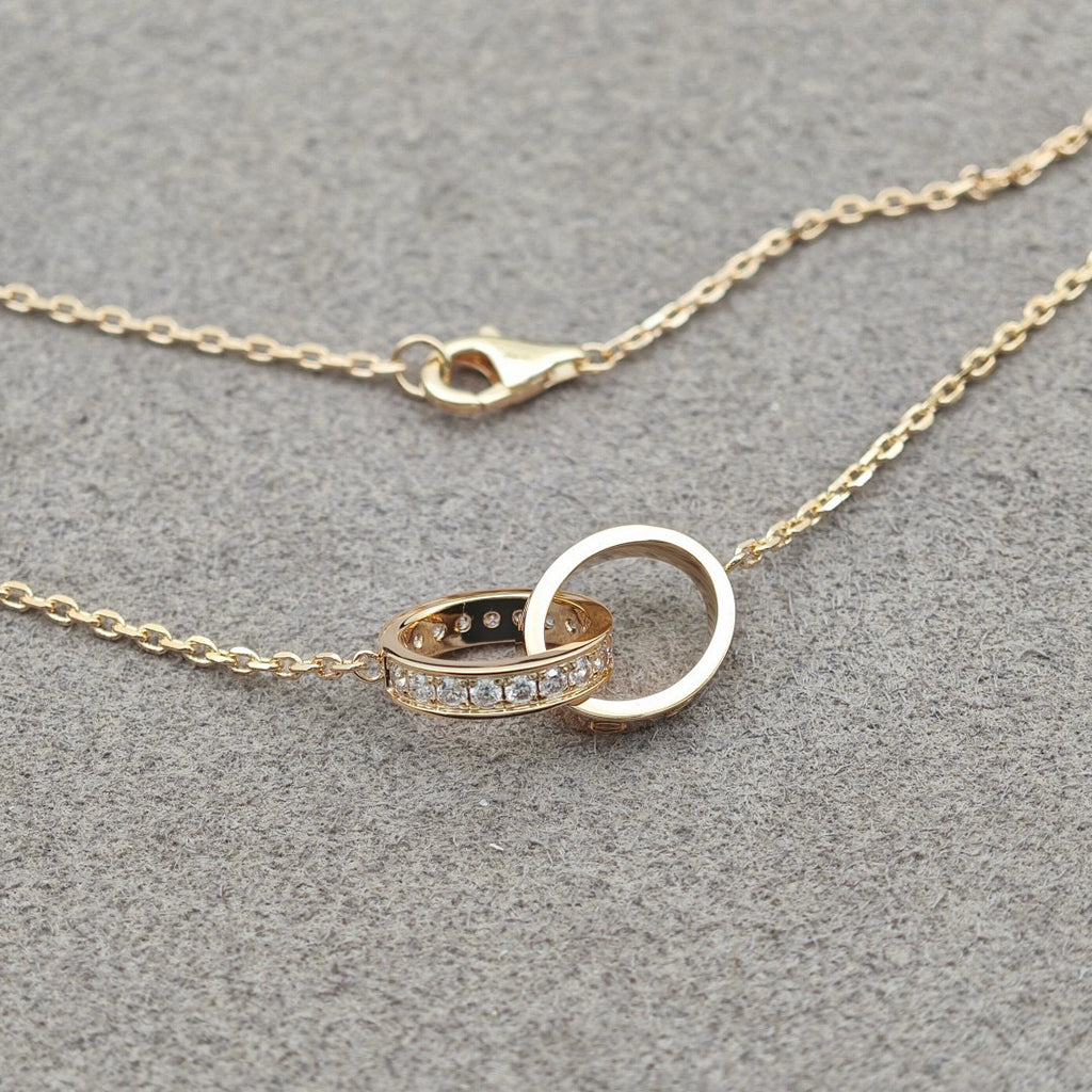 [Gaonasi Jewelry]LOVE DOUBLE RING HALF DIAMOND NECKLACE