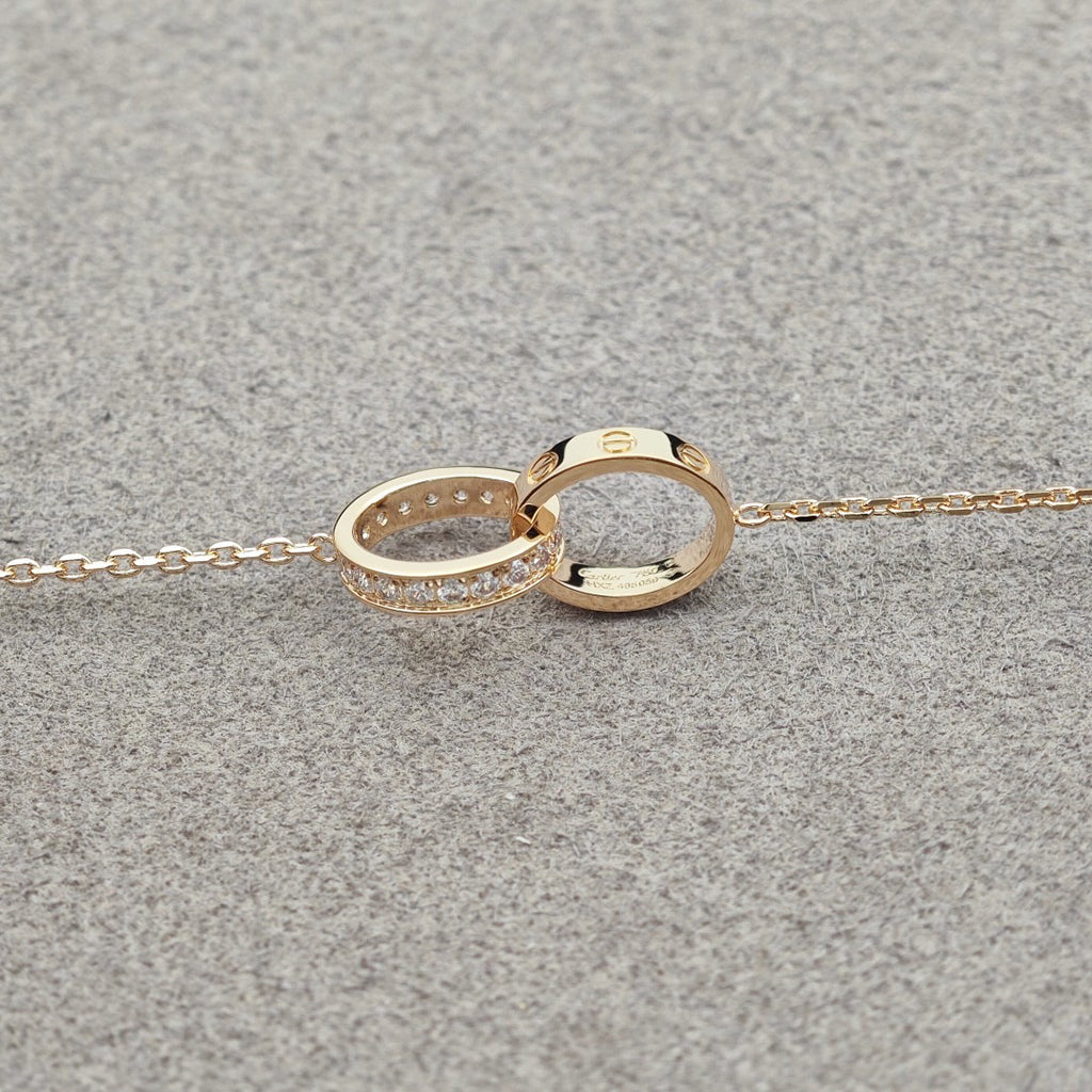 [Gaonasi Jewelry]LOVE DOUBLE RING HALF DIAMOND NECKLACE
