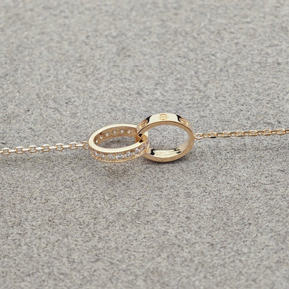 [Gaonasi Jewelry]LOVE DOUBLE RING HALF DIAMOND NECKLACE