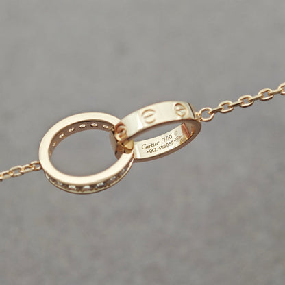 [Gaonasi Jewelry]LOVE DOUBLE RING HALF DIAMOND NECKLACE