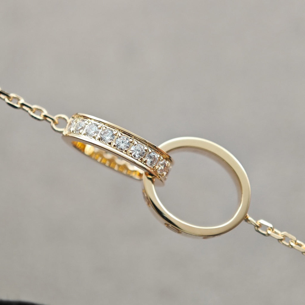 [Gaonasi Jewelry]LOVE DOUBLE RING HALF DIAMOND NECKLACE