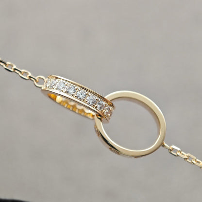 [Gaonasi Jewelry]LOVE DOUBLE RING HALF DIAMOND NECKLACE
