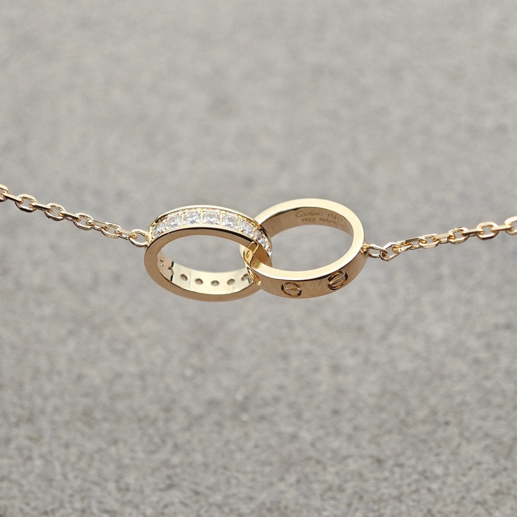 [Gaonasi Jewelry]LOVE DOUBLE RING HALF DIAMOND NECKLACE