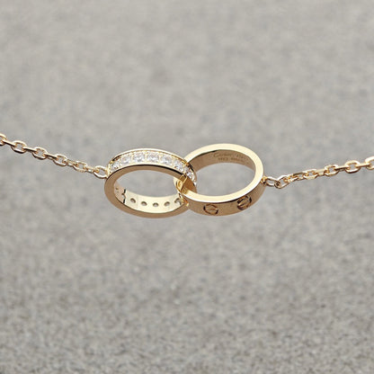 [Gaonasi Jewelry]LOVE DOUBLE RING HALF DIAMOND NECKLACE