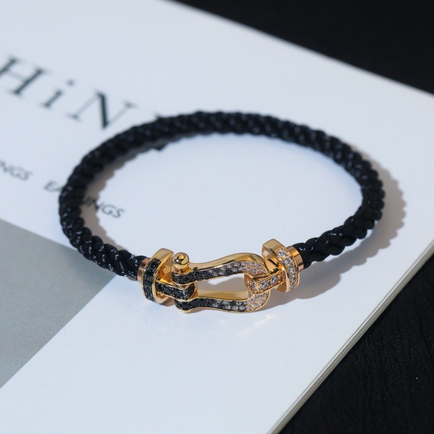 [Gaonasi]FORCE LARGE HORSESHOE BLACK WHITE DIAMOND BRACELET ROSE GOLD