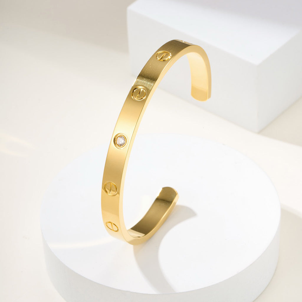 [Gaonasi Jewelry]LOVE BRACELET 6.1MM 1 DIAMOND OPEN CUFF