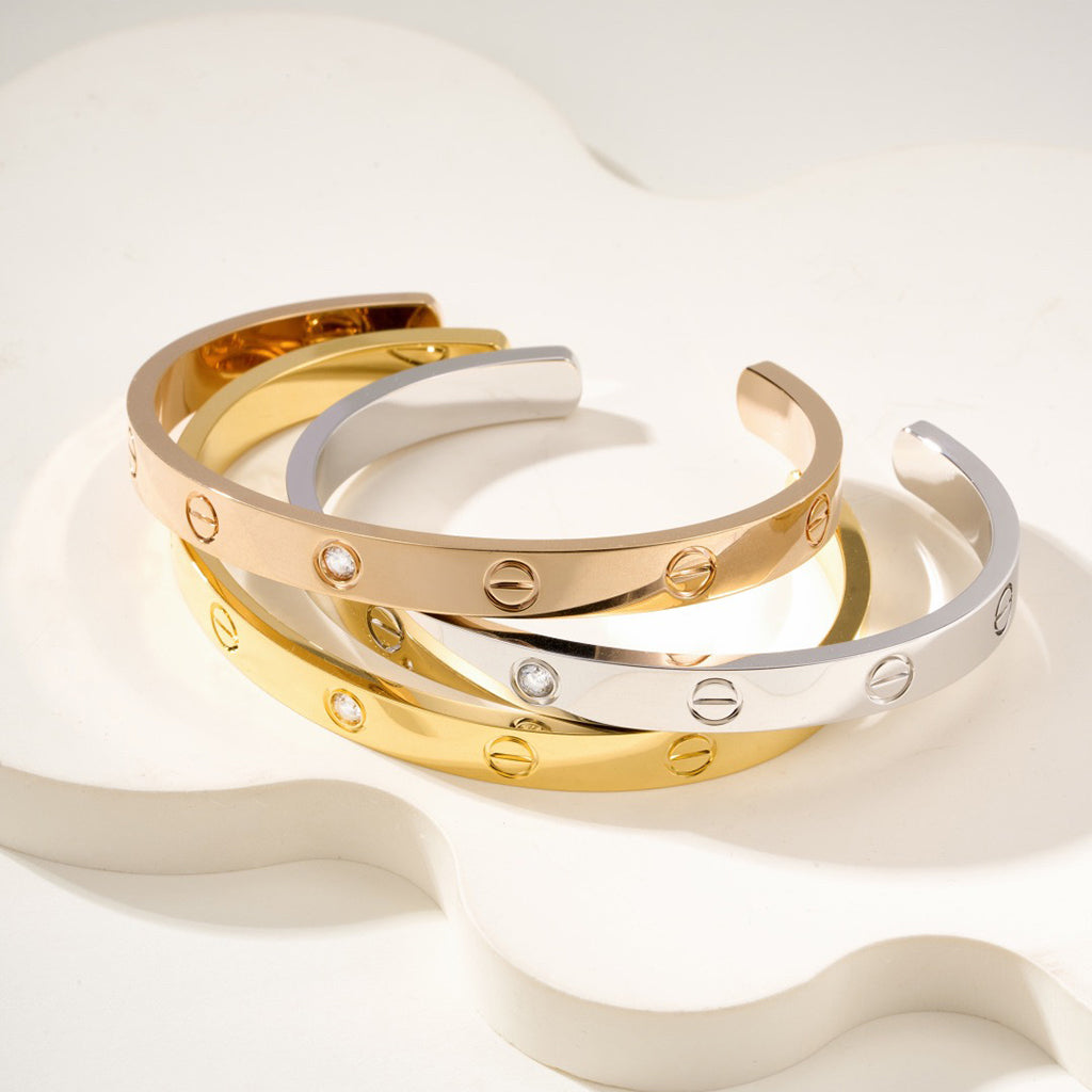 [Gaonasi Jewelry]LOVE BRACELET 6.1MM 1 DIAMOND OPEN CUFF