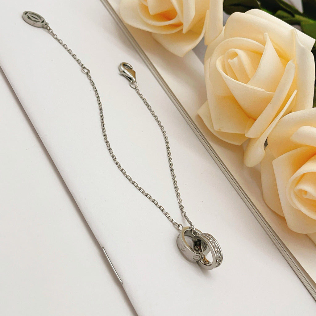[Gaonasi Jewelry]LOVE DOUBLE RING HALF DIAMOND BRACELET