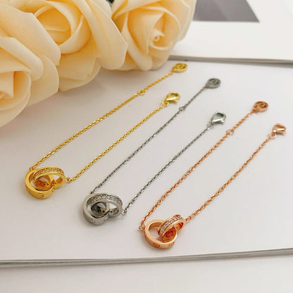 [Gaonasi Jewelry]LOVE DOUBLE RING HALF DIAMOND BRACELET