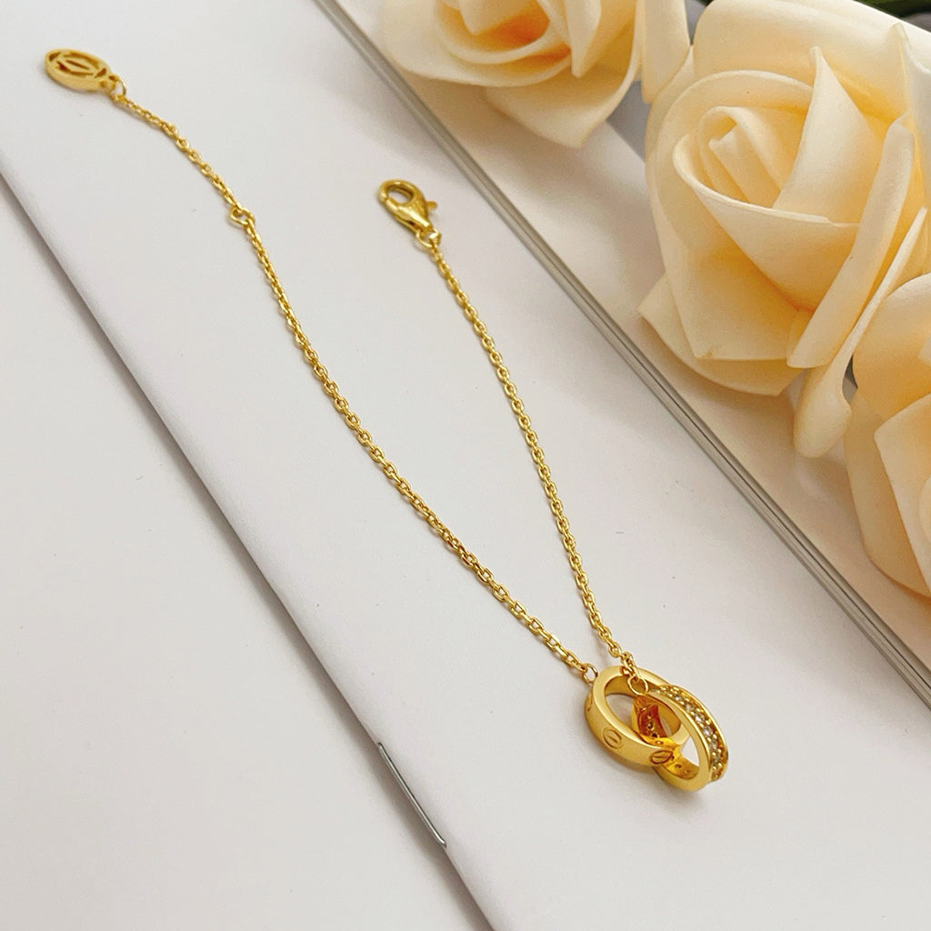 [Gaonasi Jewelry]LOVE DOUBLE RING HALF DIAMOND BRACELET