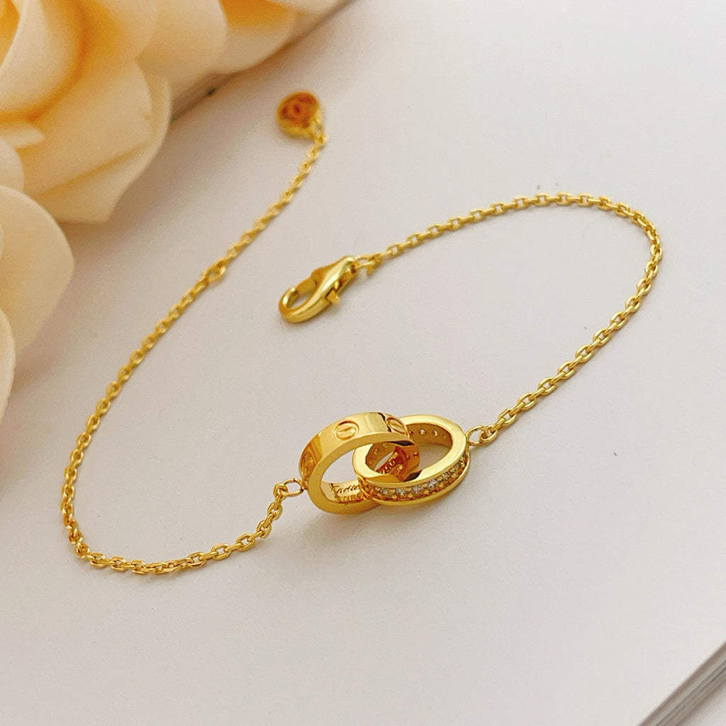 [Gaonasi Jewelry]LOVE DOUBLE RING HALF DIAMOND BRACELET
