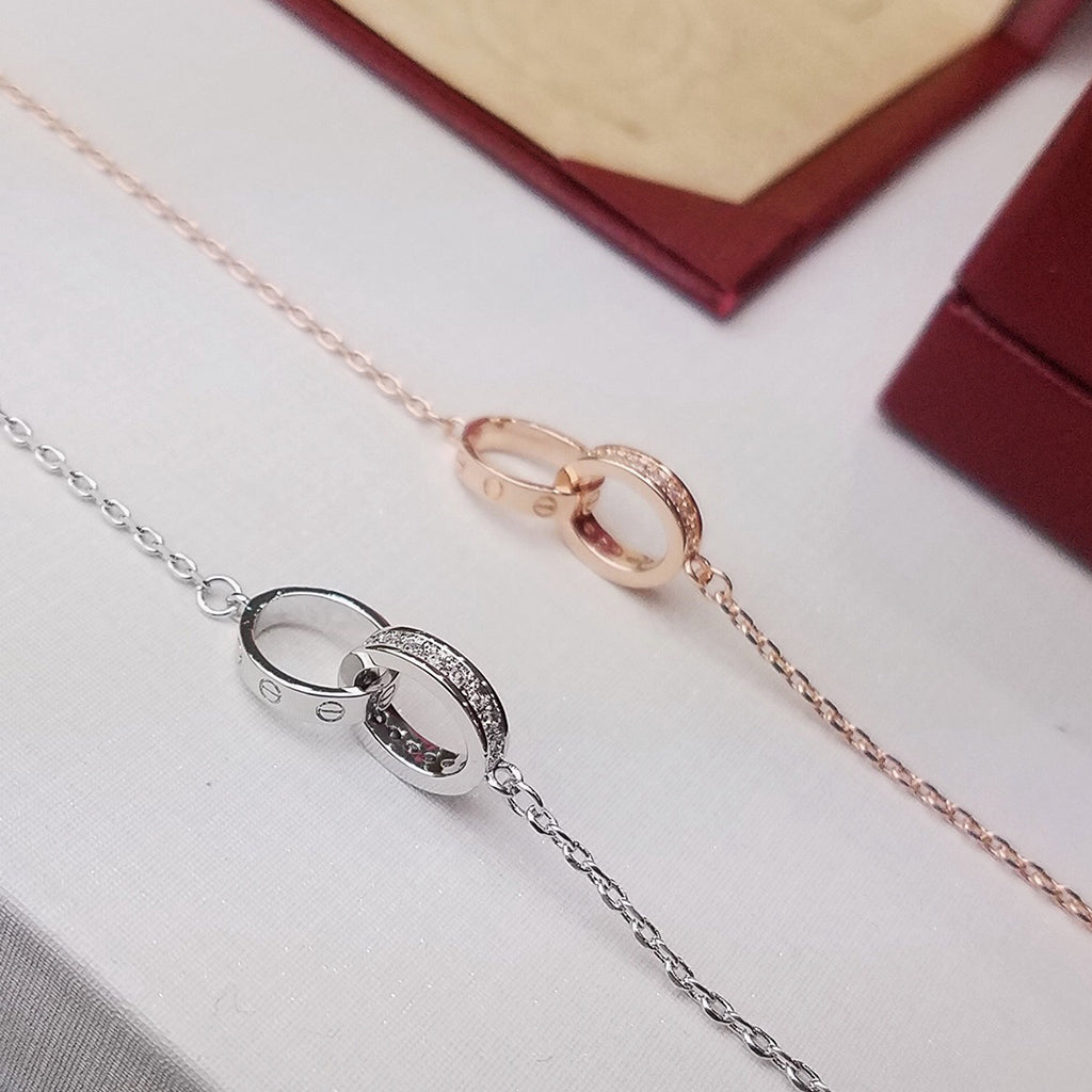 [Gaonasi Jewelry]LOVE DOUBLE RING HALF DIAMOND BRACELET