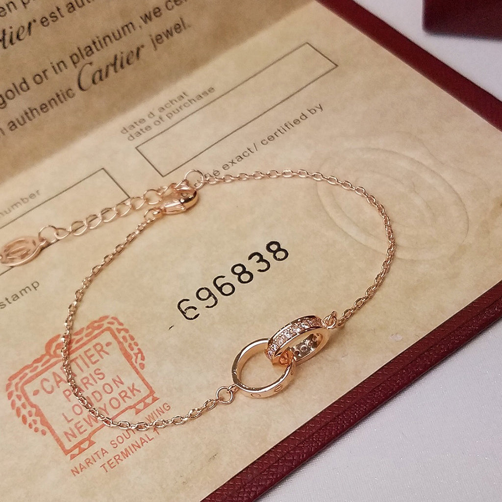 [Gaonasi Jewelry]LOVE DOUBLE RING HALF DIAMOND BRACELET