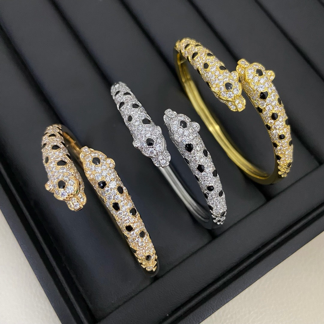 [Gaonasi Jewelry]PANTHERE DOUBLE HEADED HALF DIAMOND OPEN BRACELET