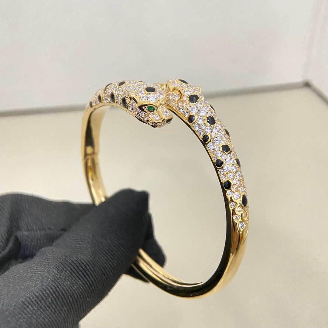 [Gaonasi Jewelry]PANTHERE DOUBLE HEADED HALF DIAMOND OPEN BRACELET