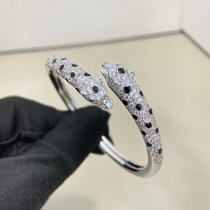 [Gaonasi Jewelry]PANTHERE DOUBLE HEADED HALF DIAMOND OPEN BRACELET