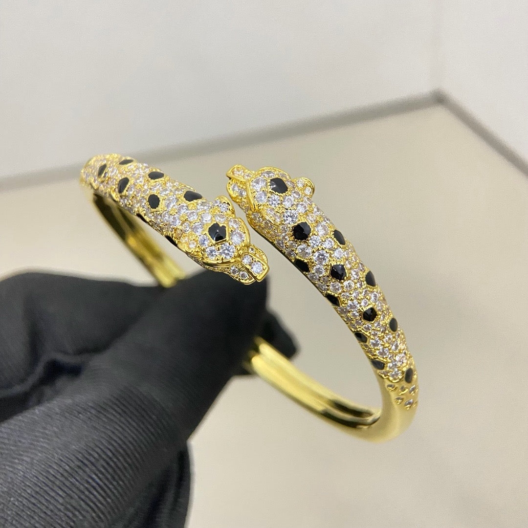 [Gaonasi Jewelry]PANTHERE DOUBLE HEADED HALF DIAMOND OPEN BRACELET