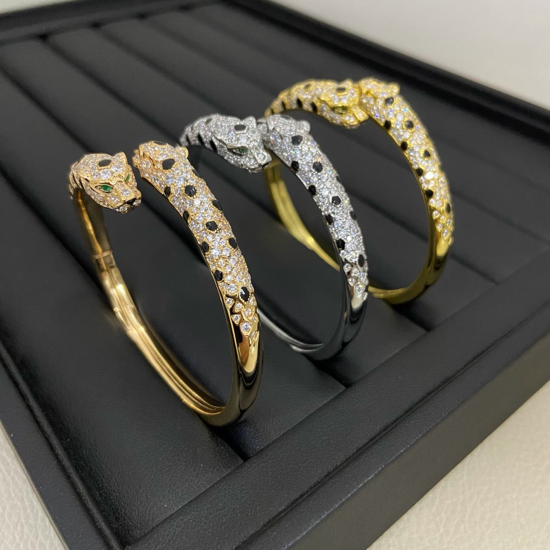 [Gaonasi Jewelry]PANTHERE DOUBLE HEADED HALF DIAMOND OPEN BRACELET