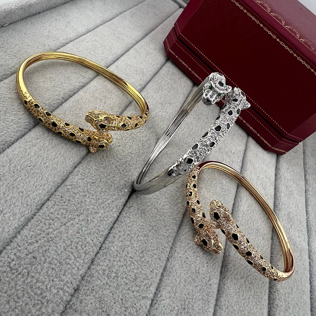 [Gaonasi Jewelry]PANTHERE DOUBLE HEADED HALF DIAMOND OPEN BRACELET