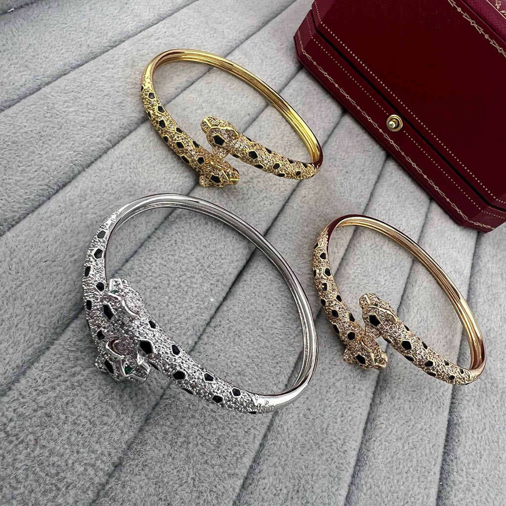 [Gaonasi Jewelry]PANTHERE DOUBLE HEADED HALF DIAMOND OPEN BRACELET