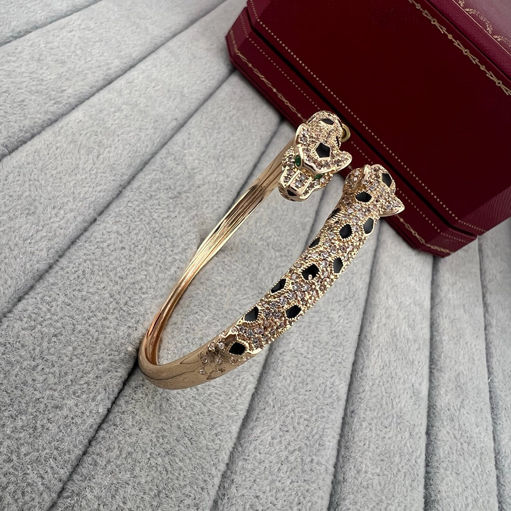 [Gaonasi Jewelry]PANTHERE DOUBLE HEADED HALF DIAMOND OPEN BRACELET