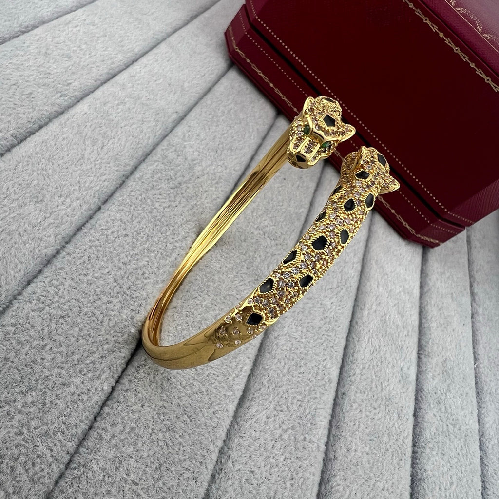 [Gaonasi Jewelry]PANTHERE DOUBLE HEADED HALF DIAMOND OPEN BRACELET
