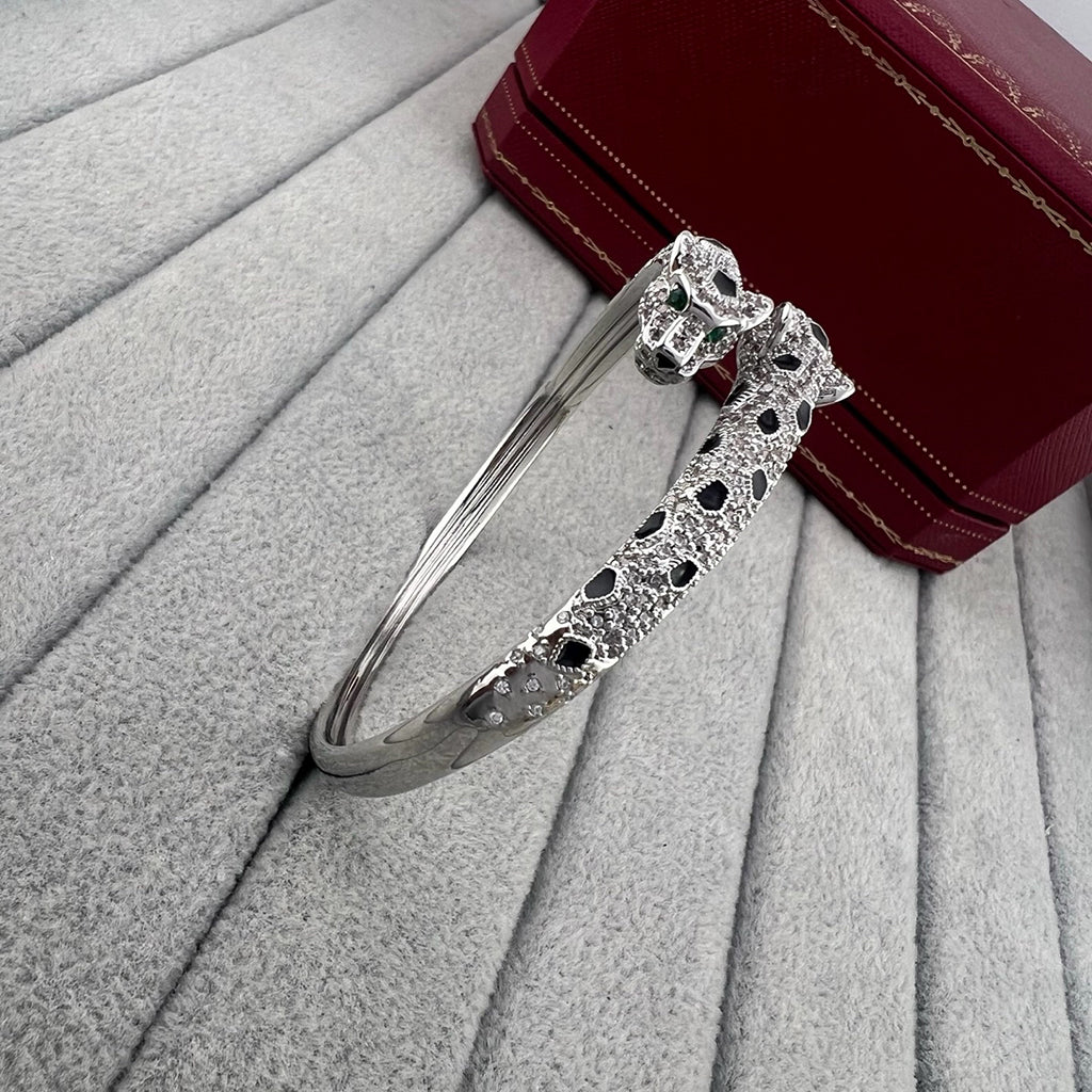 [Gaonasi Jewelry]PANTHERE DOUBLE HEADED HALF DIAMOND OPEN BRACELET