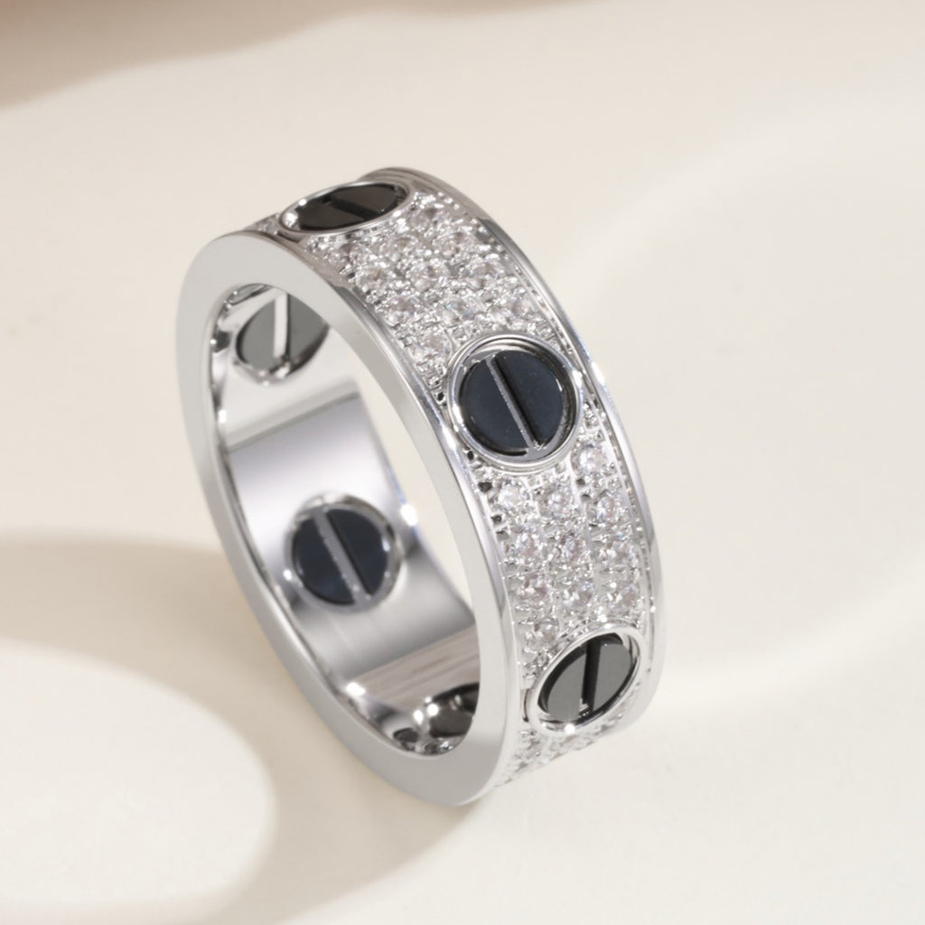 [Gaonasi Jewelry]LOVE RING 5.5MM DIAMONDS PAVED CERAMIC
