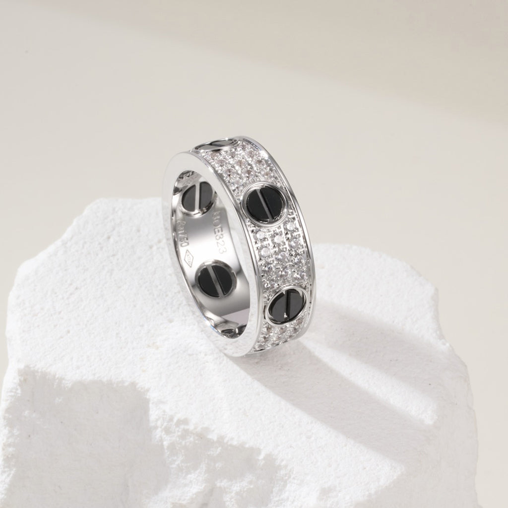 [Gaonasi Jewelry]LOVE RING 5.5MM DIAMONDS PAVED CERAMIC