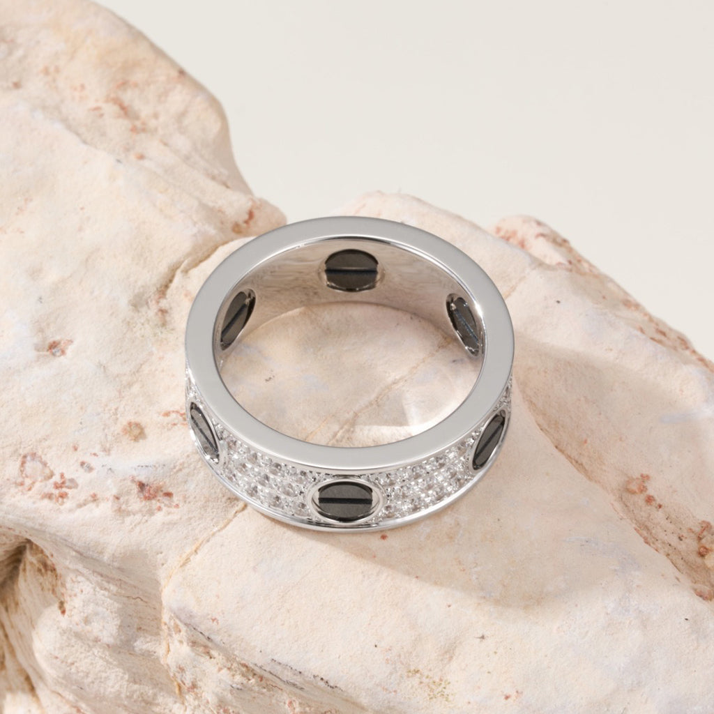 [Gaonasi Jewelry]LOVE RING 5.5MM DIAMONDS PAVED CERAMIC