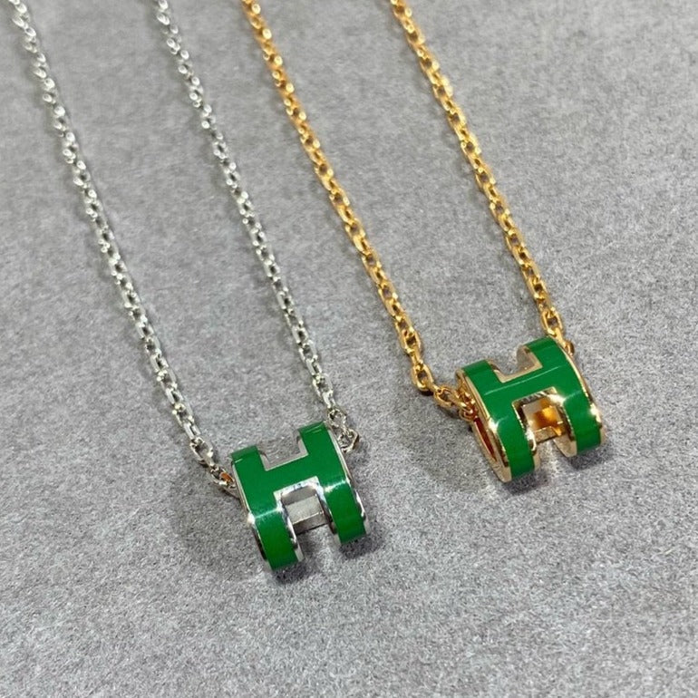 [Gaonasi]POP H GREEN NECKLACE SILVER AND GOLD