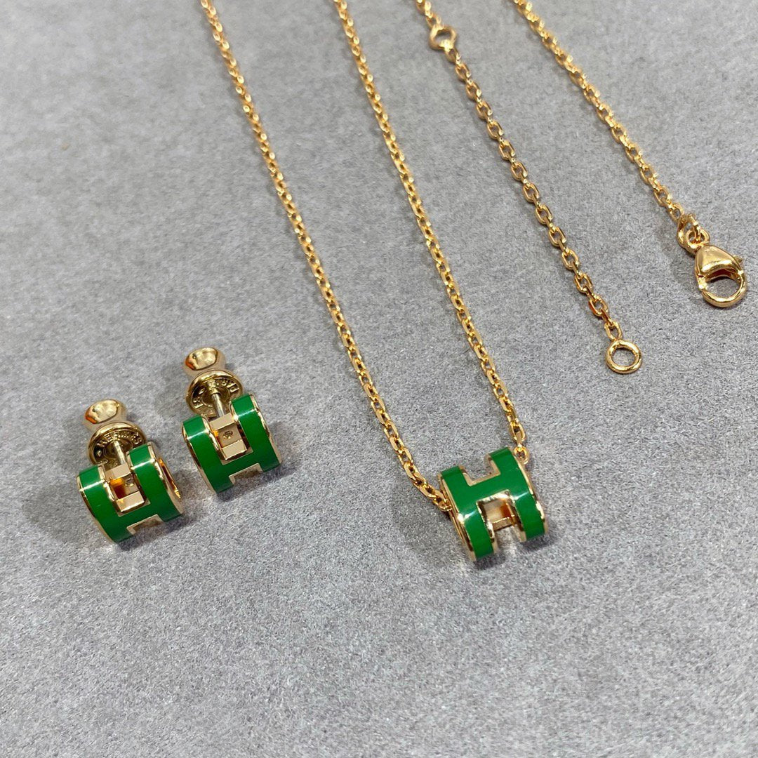 [Gaonasi]POP H GREEN NECKLACE SILVER AND GOLD