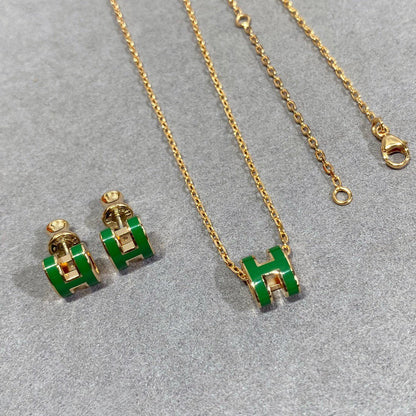 [Gaonasi]POP H GREEN NECKLACE SILVER AND GOLD