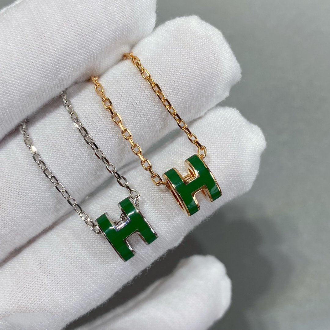 [Gaonasi]POP H GREEN NECKLACE SILVER AND GOLD