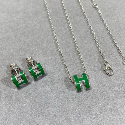 [Gaonasi]POP H GREEN NECKLACE SILVER AND GOLD