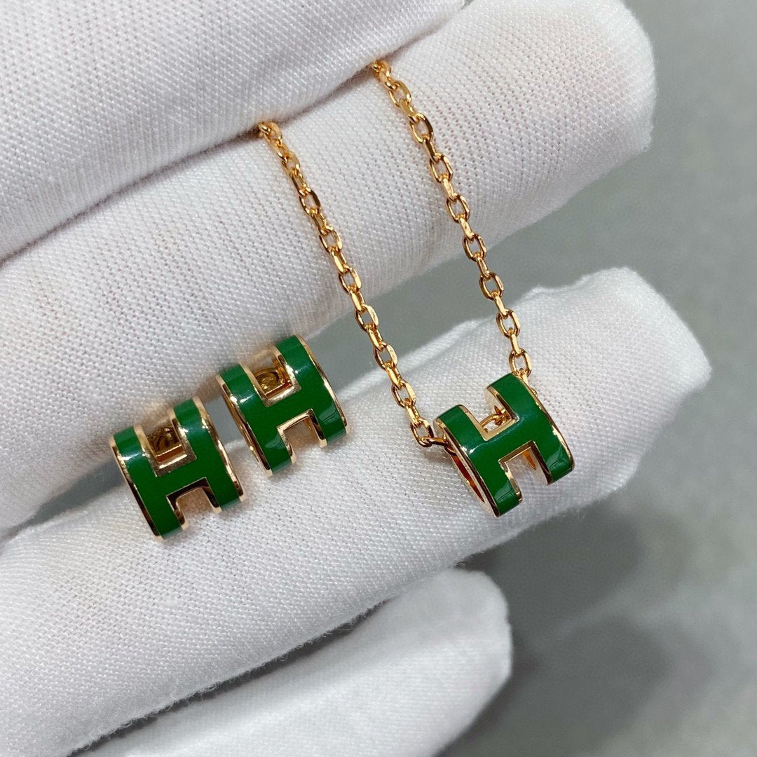[Gaonasi]POP H GREEN NECKLACE SILVER AND GOLD