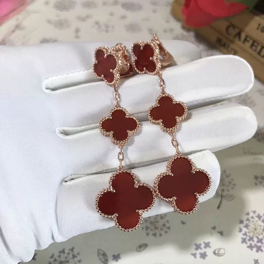 [Gaonasi]CLOVER 3 MOTIF CARNELIAN DROP EARRINGS