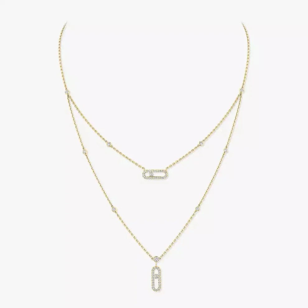 [Cadisa]2 Rows Rose Gold Diamond Pave_ Necklace Move Uno
