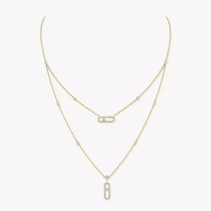 [Cadisa]2 Rows Rose Gold Diamond Pave_ Necklace Move Uno