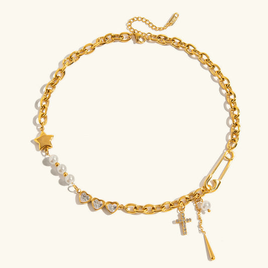 [Gaonasi]Zeraphine Diamond Pearl Gold Necklace