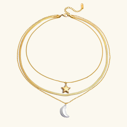 [Gaonasi]Cirra Sun & Moon Layered Gold Necklace