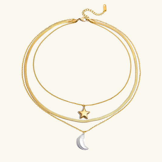 [Gaonasi]Cirra Sun & Moon Layered Gold Necklace