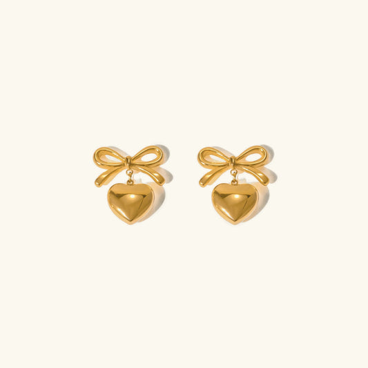 [Gaonasi]Rowanne French Knot Gold Heart Earrings