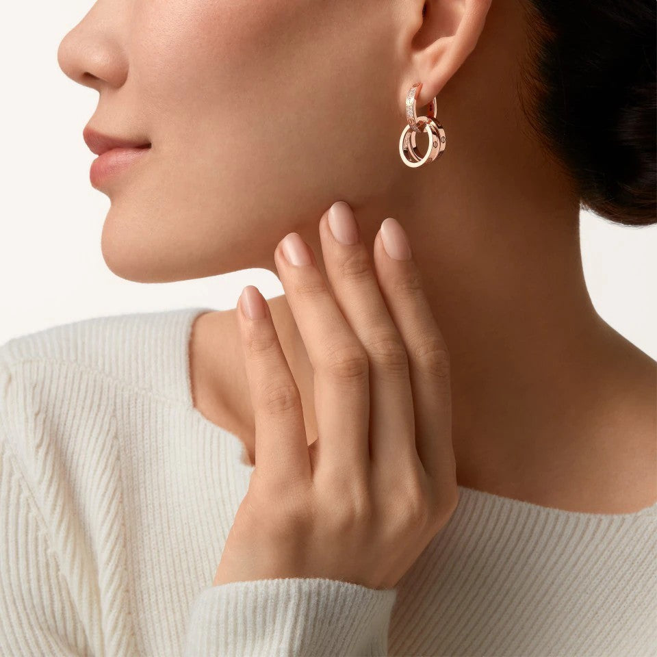 [Gaonasi Jewelry]LOVE 3.3MM DANGLE HALF DIAMOND EARRINGS